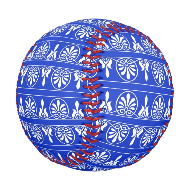 Greek Arabesque Mediterranean Pattern Blue Baseball (Angled)