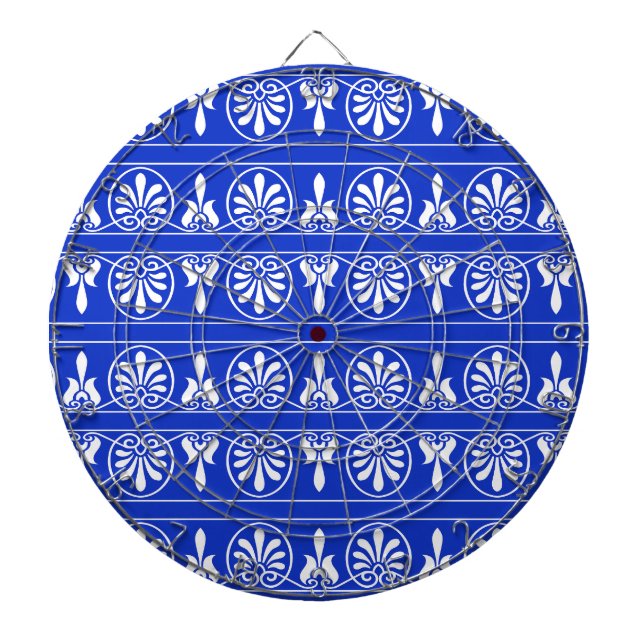 Greek Arabesque Mediterranean Pattern Blue Dartboard (Front)