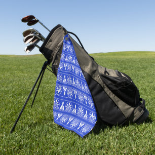Greek Arabesque Mediterranean Pattern Blue Golf Towel