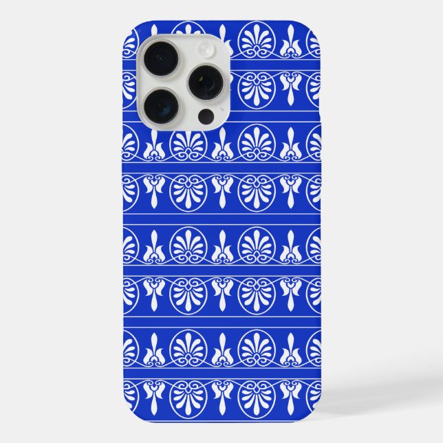 Greek Arabesque Mediterranean Pattern Blue iPhone Case (Back)