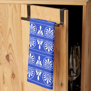 Greek Arabesque Mediterranean Pattern Blue Kitchen Towel