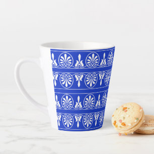 Greek Arabesque Mediterranean Pattern Blue Latte Mug