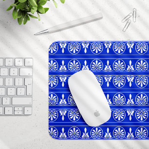Greek Arabesque Mediterranean Pattern Blue Mouse Pad