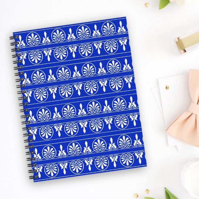 Greek Arabesque Mediterranean Pattern Blue Notebook (Creator Uploaded)