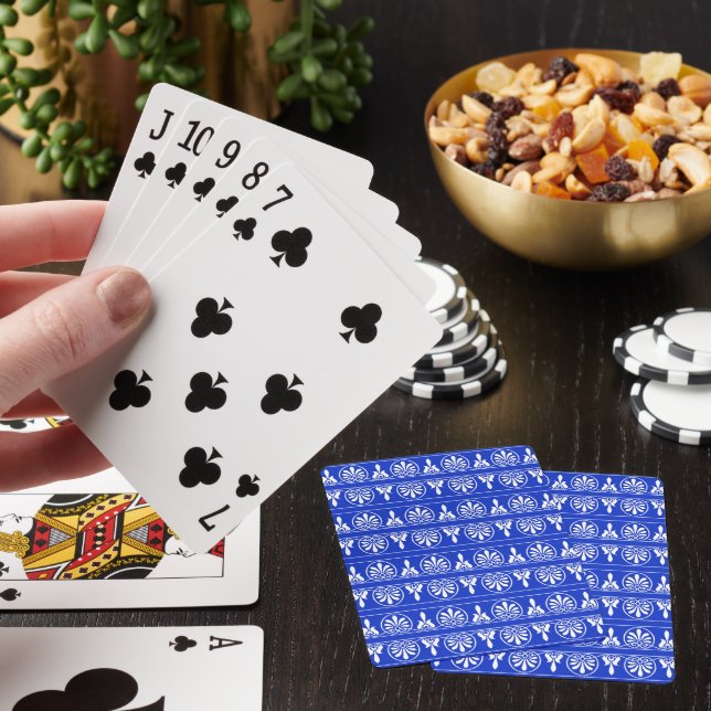 Greek Arabesque Mediterranean Pattern Blue Playing Cards (In Situ)