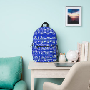 Greek Arabesque Mediterranean Pattern Blue Printed Backpack