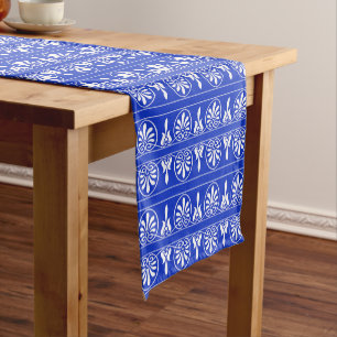 Greek Arabesque Mediterranean Pattern Blue Short Table Runner