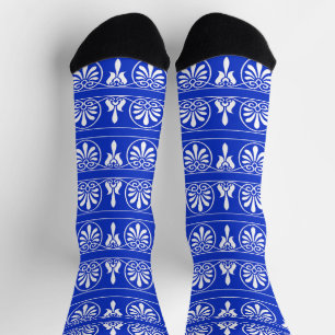 Greek Arabesque Mediterranean Pattern Blue Socks