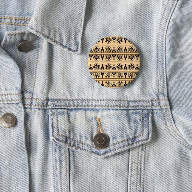 Greek Arabesque Mediterranean Pattern Brown 2 Inch Round Button (In Situ)