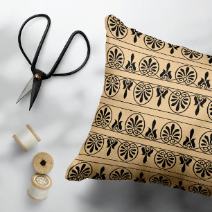 Greek Arabesque Mediterranean Pattern Brown Accent Pillow