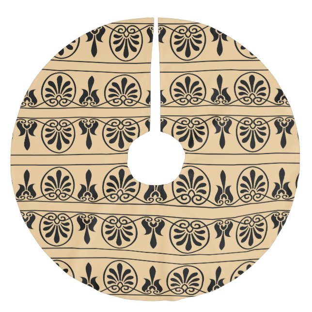 Greek Arabesque Mediterranean Pattern Brown Brushed Polyester Tree Skirt (Front)