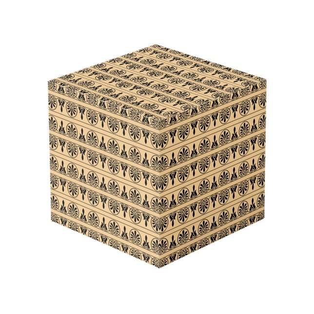 Greek Arabesque Mediterranean Pattern Brown Cube (Front Angled)