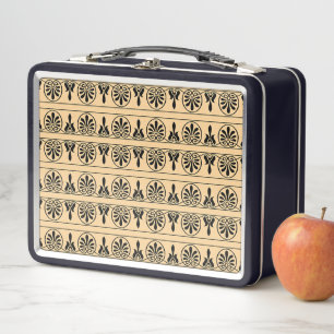 Greek Arabesque Mediterranean Pattern Brown Metal Lunch Box