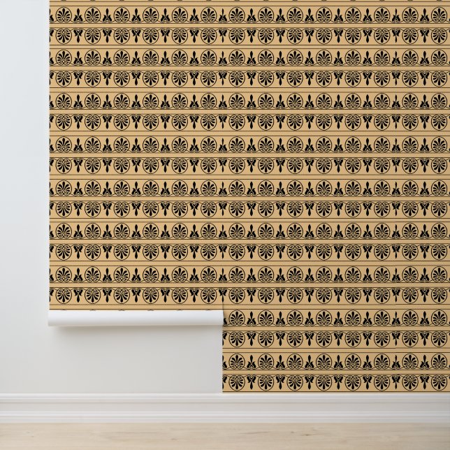 Greek Arabesque Mediterranean Pattern Brown Wallpaper (Application)