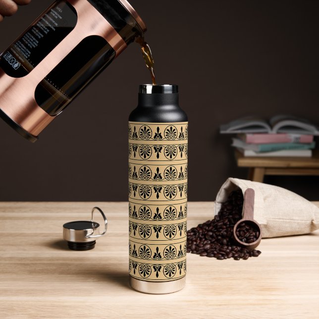 Greek Arabesque Mediterranean Pattern Brown Water Bottle (Coffee)