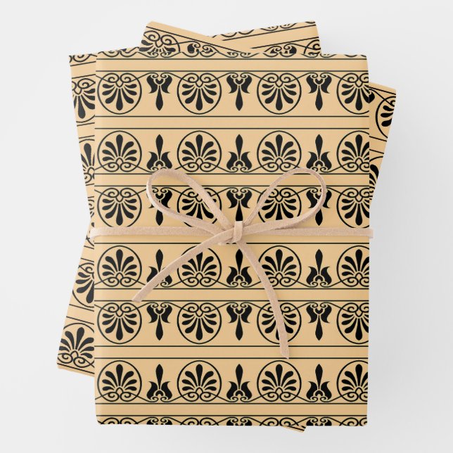 Greek Arabesque Mediterranean Pattern Brown Wrapping Paper Sheet (In situ)