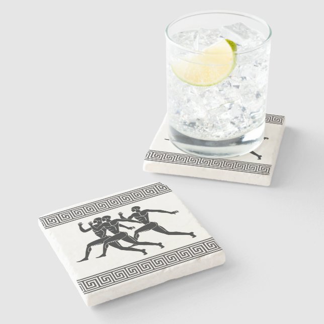 Greek Athletes Running White Stone Coaster (Side)