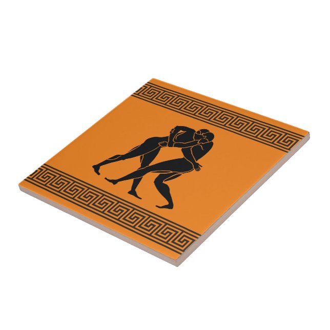 Greek Athletes Wrestling Ceramic Tile (Side)