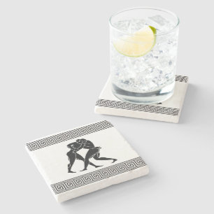 Greek Athletes Wrestling White Stone Coaster