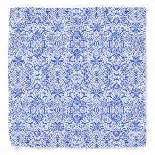 Greek Baroque Arabesque Pattern Royal Blue White Bandana