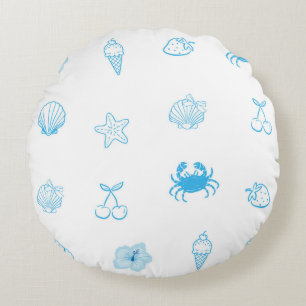 Greek Beach Minimalist Round Pillow