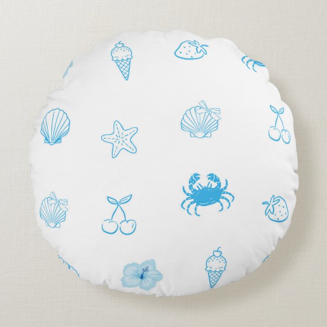Greek Beach Minimalist Round Pillow (Front)