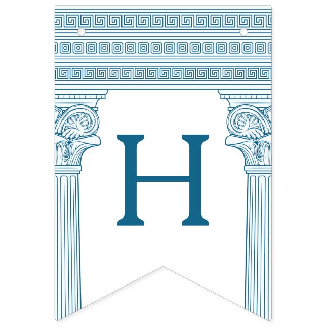 Greek Birthday Party with temple columns in blue Bunting Flags (Second Flag)