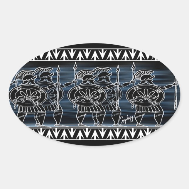 Greek Black Figure Troop Oval Sticker (Front)