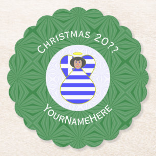 Greek Black Haired Angel Christmas Flag Personal Paper Coaster