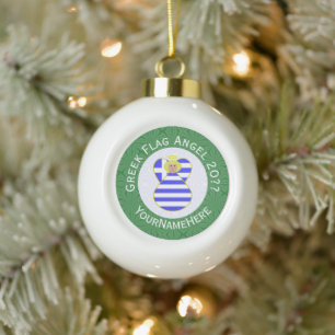 Greek Blonde Angel Christmas Flag Personalized Ceramic Ball Christmas Ornament