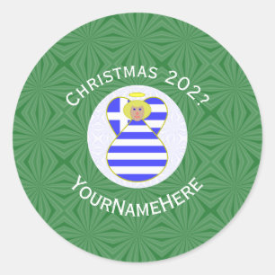 Greek Blonde Angel Christmas Flag Personalized  Classic Round Sticker