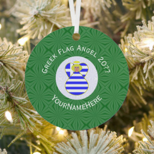 Greek Blonde Angel Christmas Flag Personalized  Metal Ornament