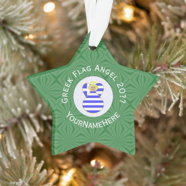 Greek Blonde Angel Christmas Flag Personalized  Ornament (Tree)