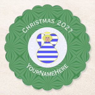Greek Blonde Angel Christmas Flag Personalized  Paper Coaster