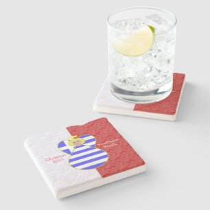 Greek Blonde Angel Flag Red and White Personalized Stone Coaster