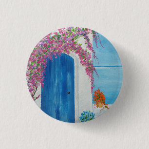 Greek Blue Door 1 Inch Round Button