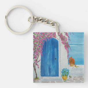 Greek Blue Door Keychain