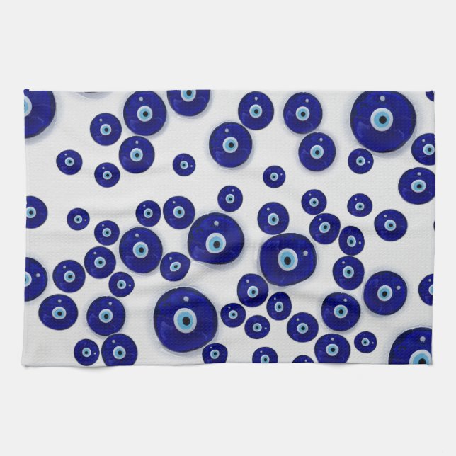 Greek Blue Glass Evil Eye Amulet Kitchen Towel (Horizontal)