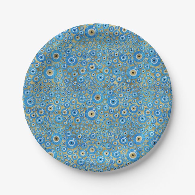 Greek Blue Glass Evil Eye Amulet Paper Plate (Front)