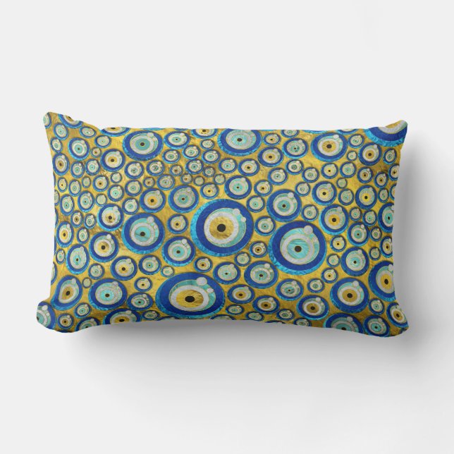 Greek Blue Glass Evil Eye Amulet Pattern Lumbar Pillow (Front)