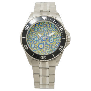 Greek Blue Glass Evil Eye Amulet Pattern Watch