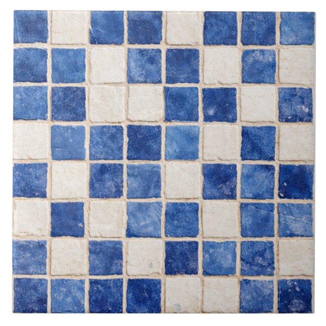Greek Blue Mosaic Squares Ceramic Tile  (Front)