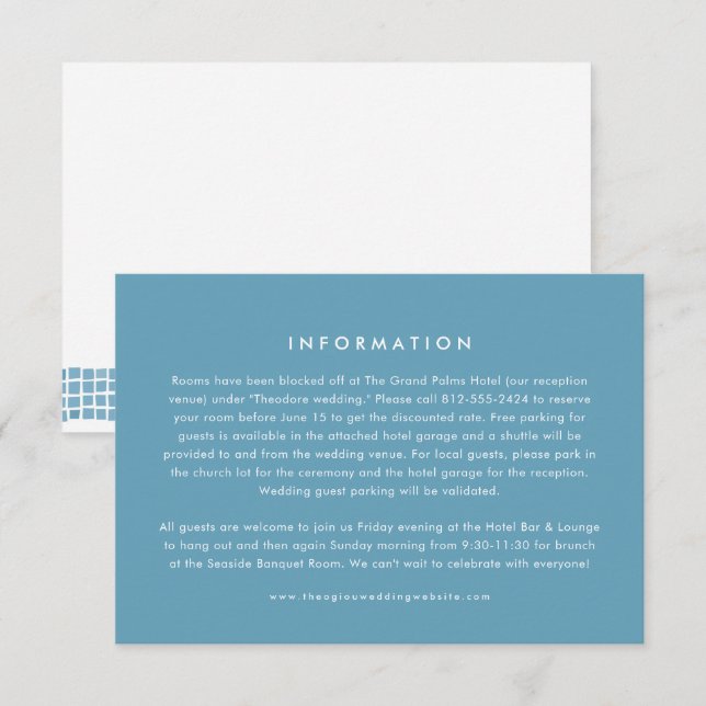 Greek blue tile frame simple destination wedding enclosure card (Front/Back)