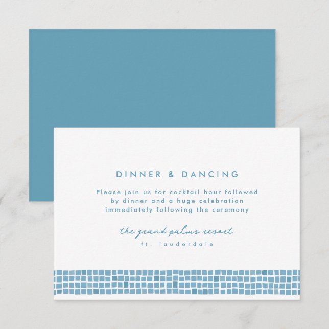 Greek blue tile frame simple wedding reception enclosure card (Front/Back)