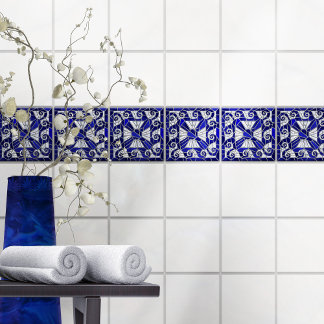Greek Broken Tile Mosaic Art Blue Glass and Pearl