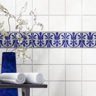 Greek Broken Tile Mosaic Art Blue Glass and Pearl