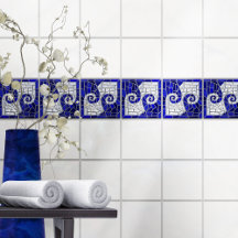 Greek Broken Tile Mosaic Art Blue Glass and Pearl