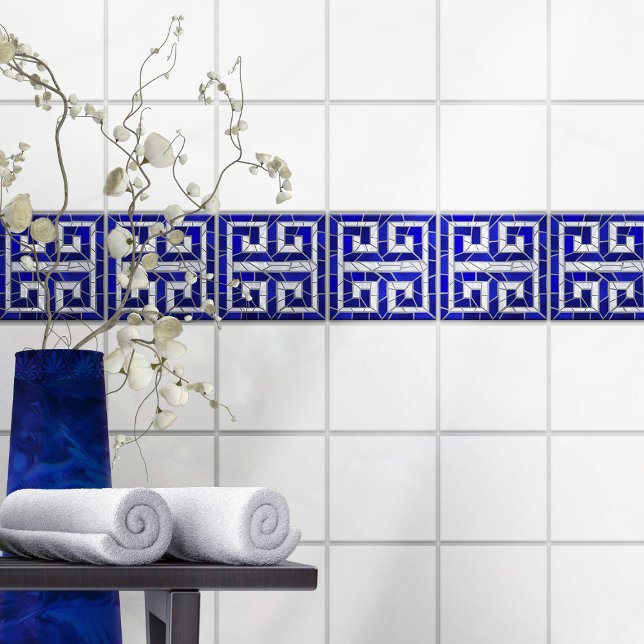 Greek Broken Tile Mosaic Art  Blue Glass and Pearl (Creator Uploaded)