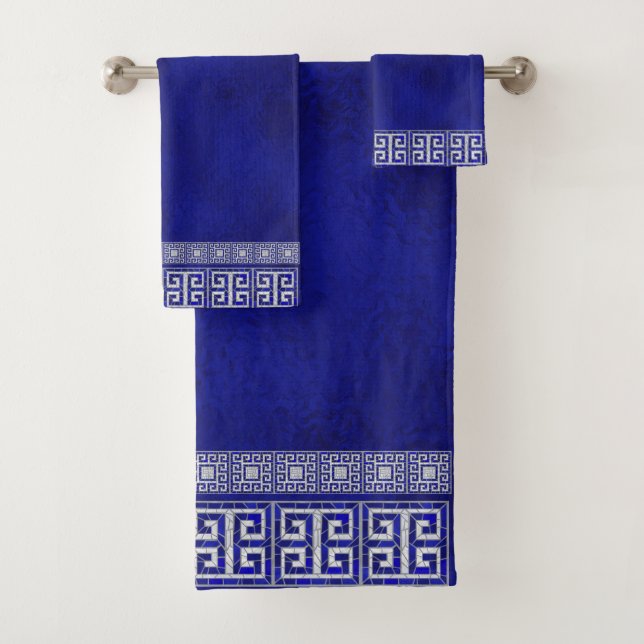 Greek Broken Tile Mosaic Art Border Bath Towel Set (Insitu)