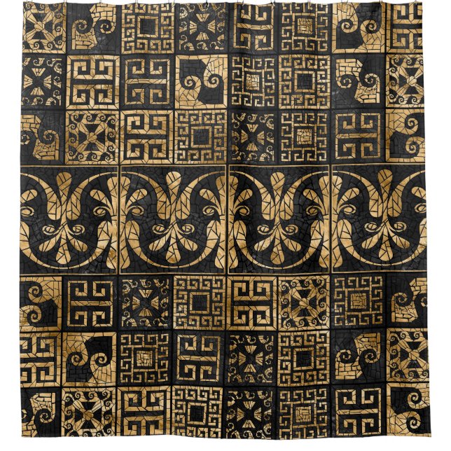Greek Broken Tile Mosaic Black and gold (Front)